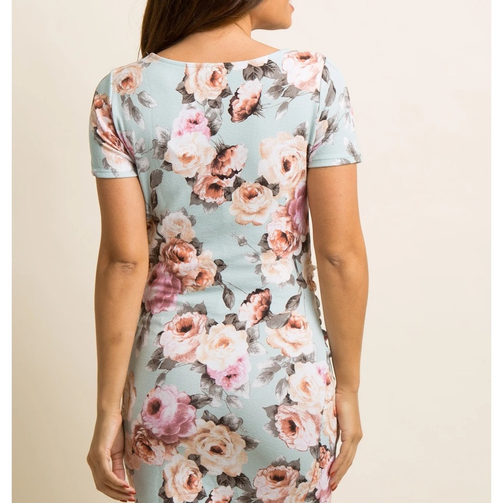 PinkBlush Light Blue Rose Floral Fitted Maternity Dress - Picture 3 of 4